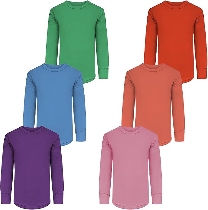 Girls Long Sleeve Performance Tops, All Season Natural Cotton Stretch Color T Shirts