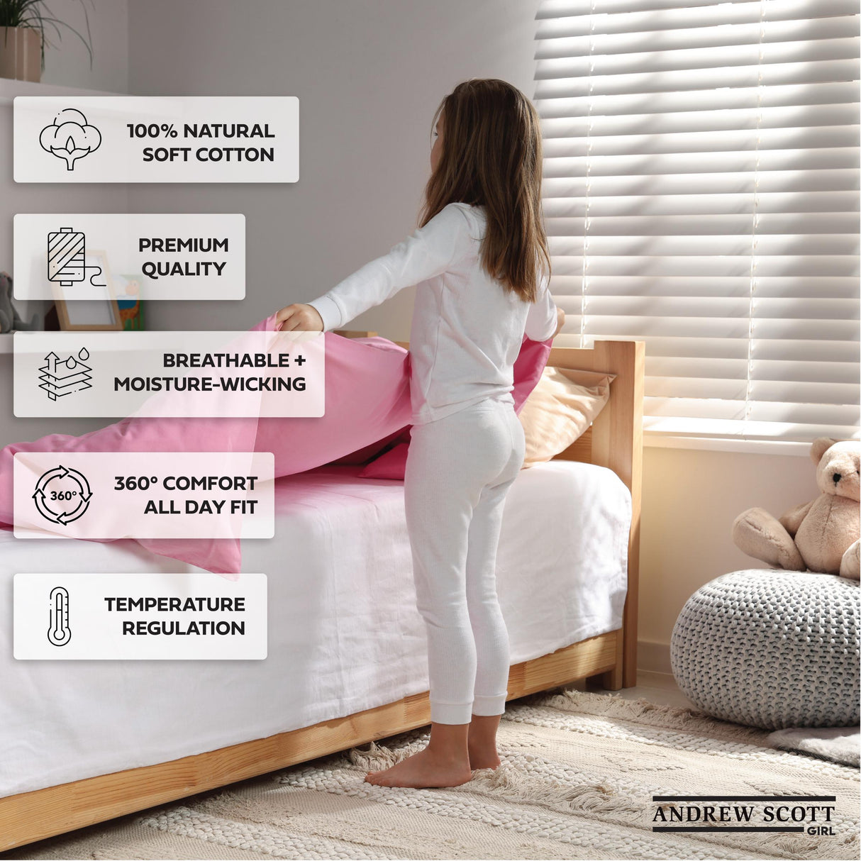 Big Girls Cotton Thermal Underwear, Long John Under Pants, (Multi Packs)