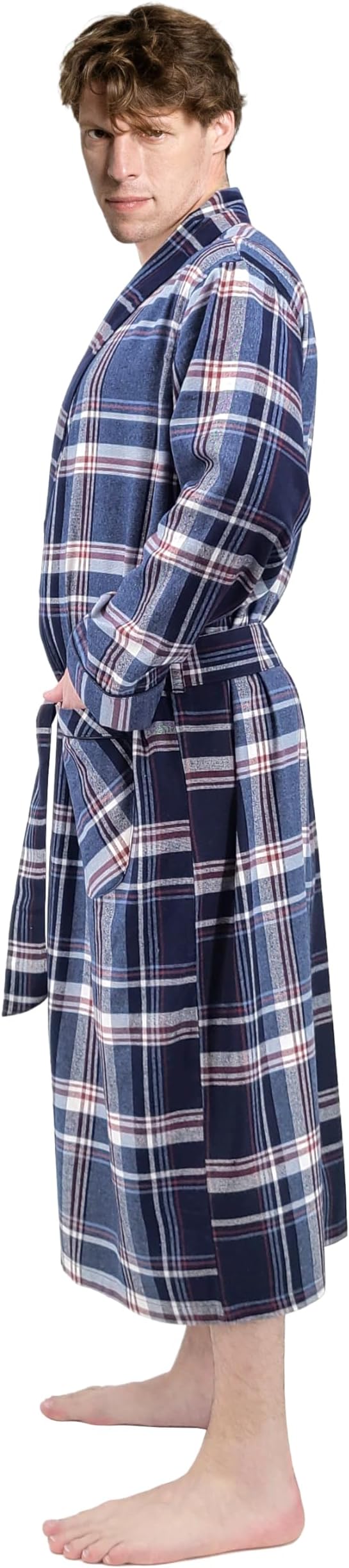Mens' Full Length House Robe Cotton Flannel Brush Plaid