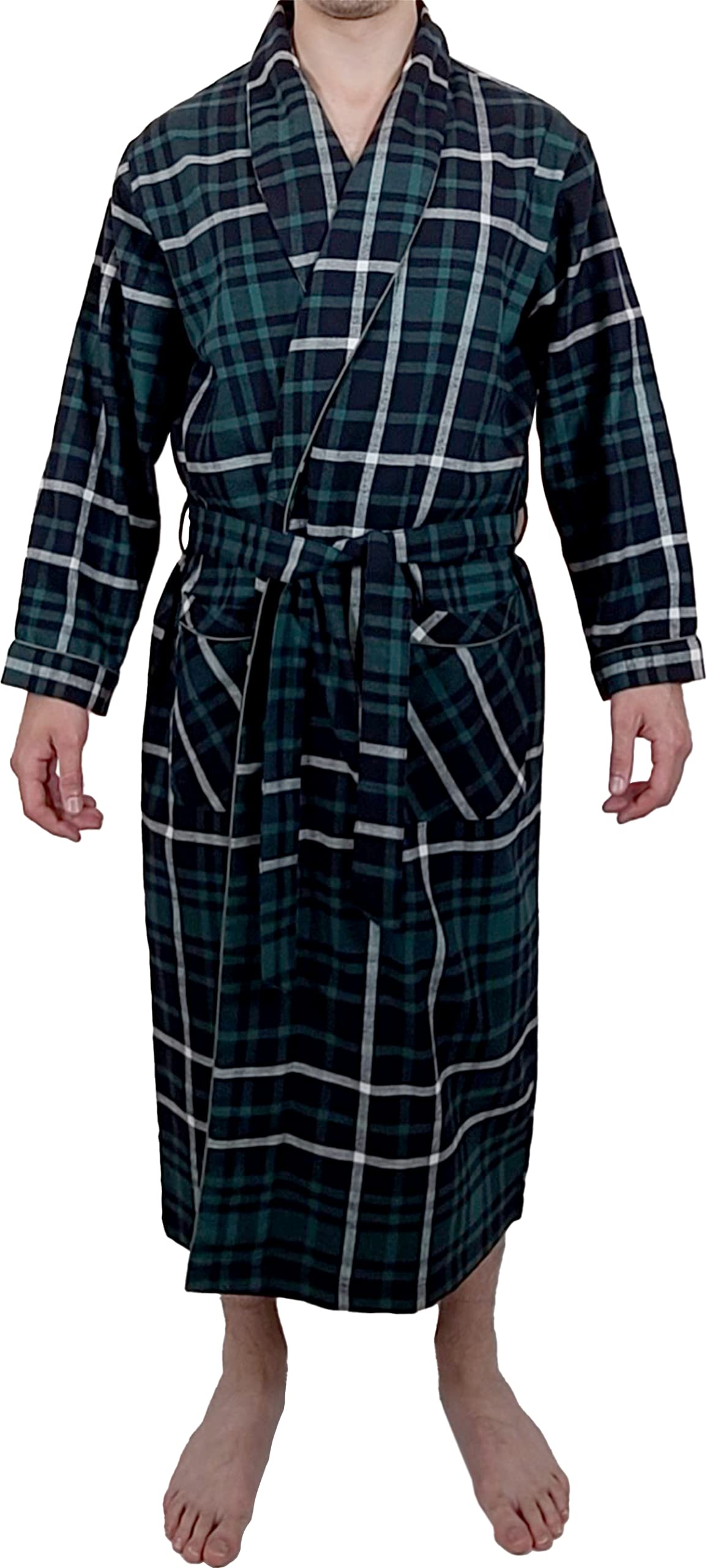 Mens' Full Length House Robe Cotton Flannel Brush Plaid