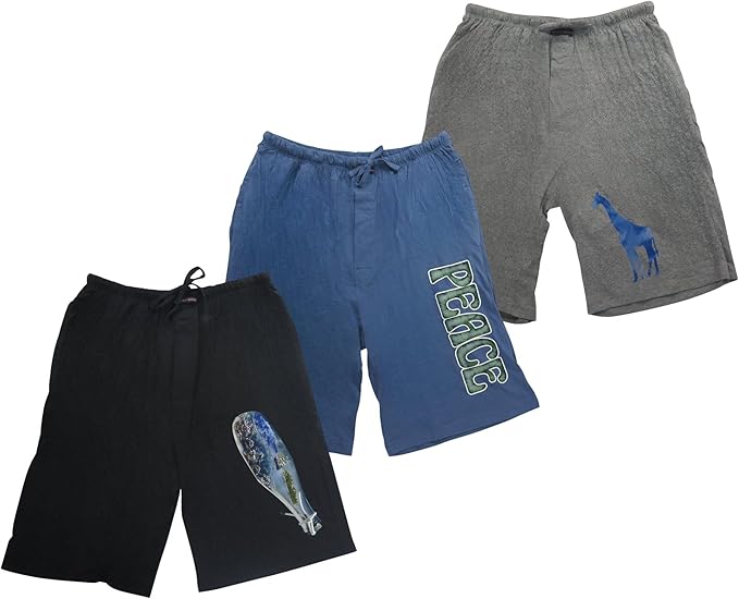 Men's Soft & Light Cotton Drawstring Yoga Lounge & Sleep Jam Shorts/Jersey Shorts with Pockets (3 Pack)