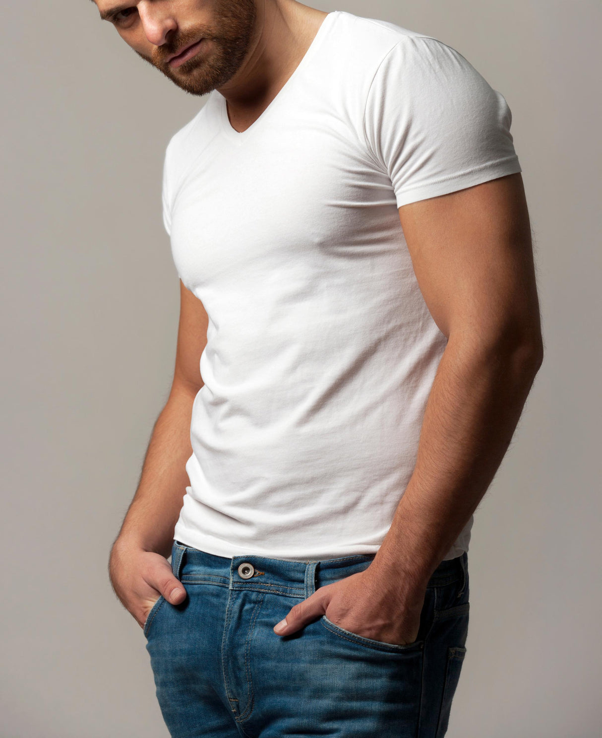 Men's Classic V-Neck White Short Sleeve Undershirts T Shirt