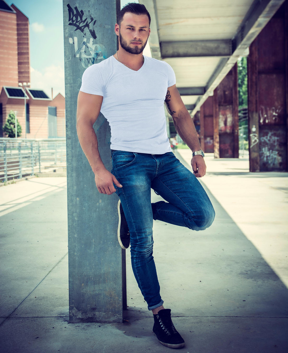 Men's Classic V-Neck White Short Sleeve Undershirts T Shirt