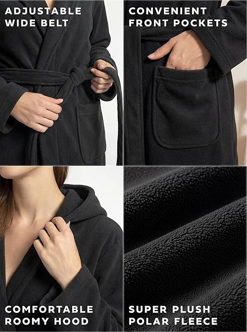 Women's Hooded Plush Fleece Bathrobe