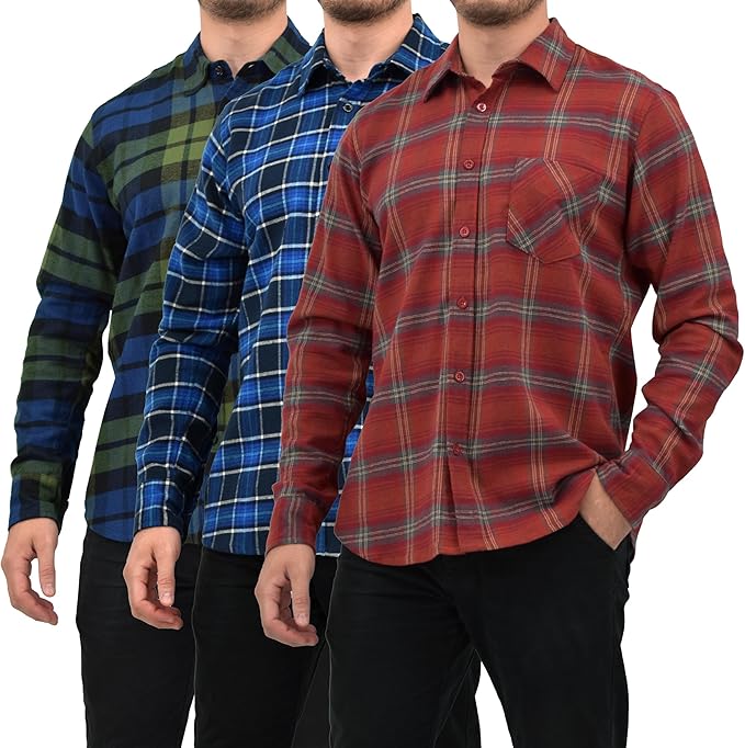 Men's Button Down Regular Fit Long Sleeve Plaid Flannel Casual Shirts