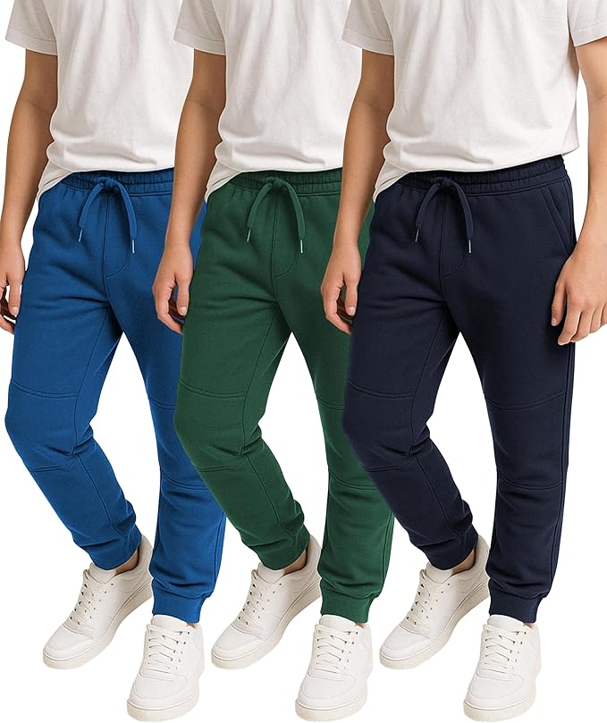 Boys Fleece Joggers Pants, Athletic Loose-fit Kids Sweatpants for Sports
