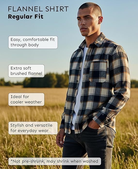 Men's Button Down Regular Fit Long Sleeve Plaid Flannel Casual Shirts