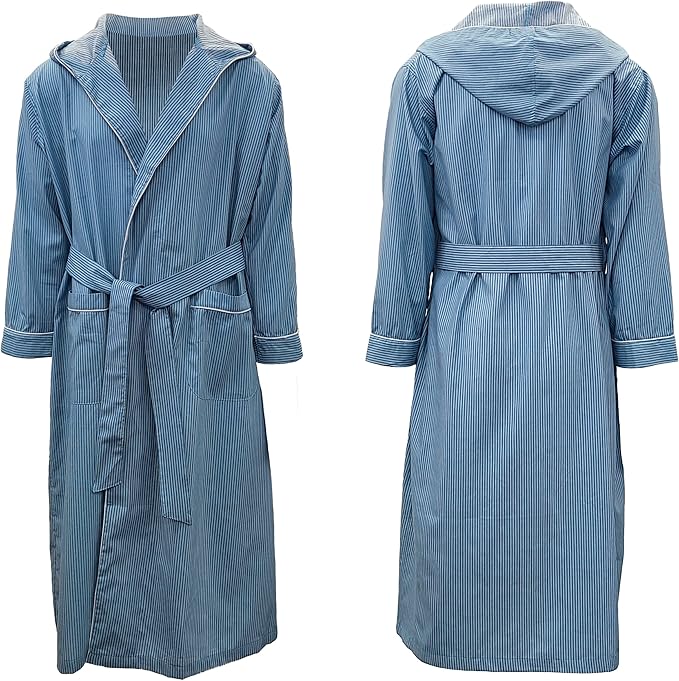 Men's Premium Cotton Blend Woven Lightweight Long Sleep Robe/Bathrobe (2 Pack)