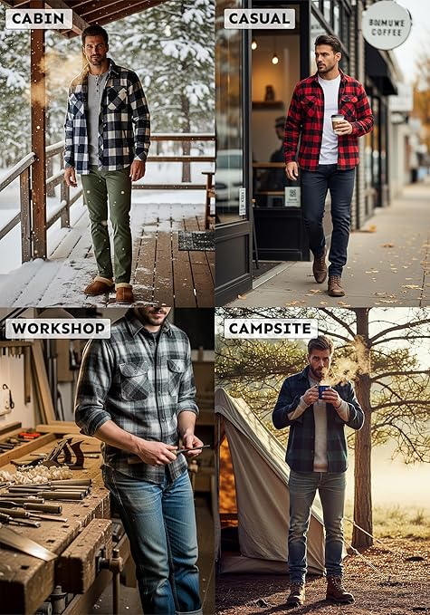 Men's Button Down Regular Fit Long Sleeve Plaid Flannel Casual Shirts