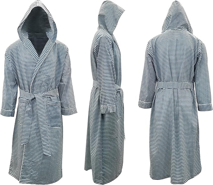Men's Premium Cotton Blend Woven Lightweight Long Sleep Robe/Bathrobe (2 Pack)