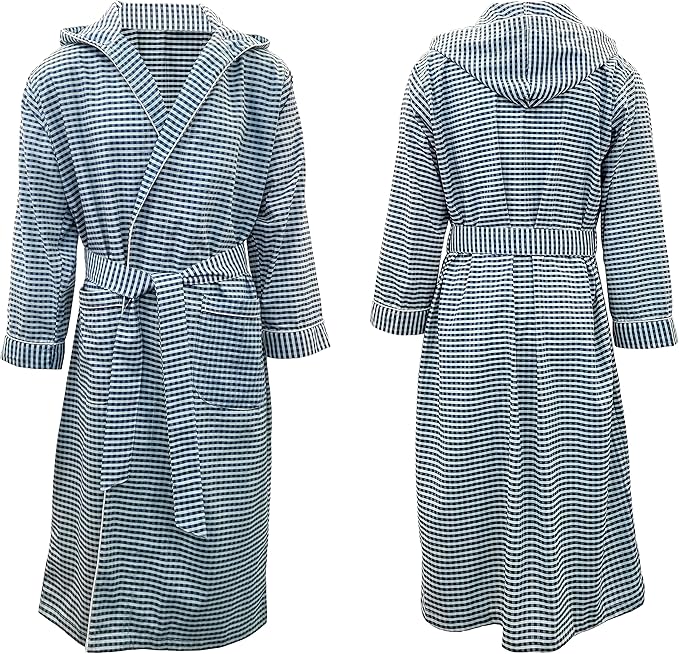 Men's Premium Cotton Blend Woven Lightweight Long Sleep Robe/Bathrobe (2 Pack)