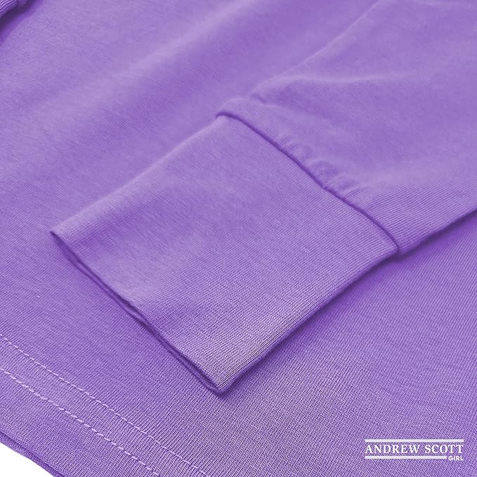 Girls Long Sleeve Performance Tops, All Season Natural Cotton Stretch Color T Shirts