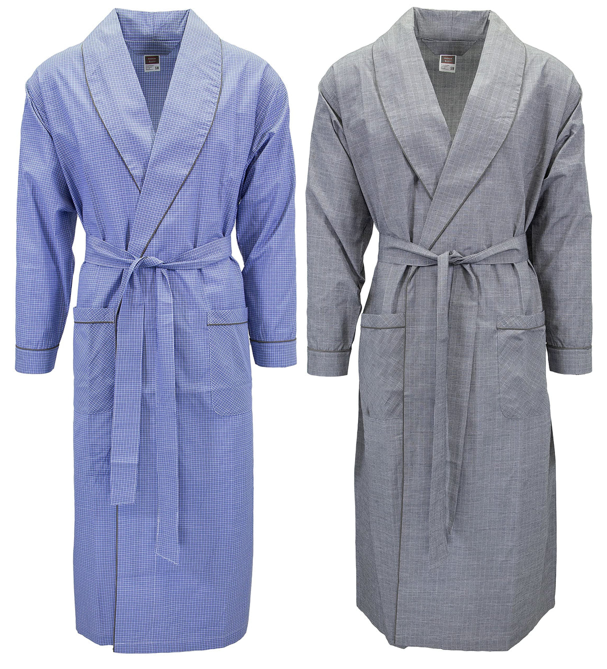 Men's Premium Cotton Blend Woven Lightweight Long Sleep Robe/Bathrobe (2 Pack)