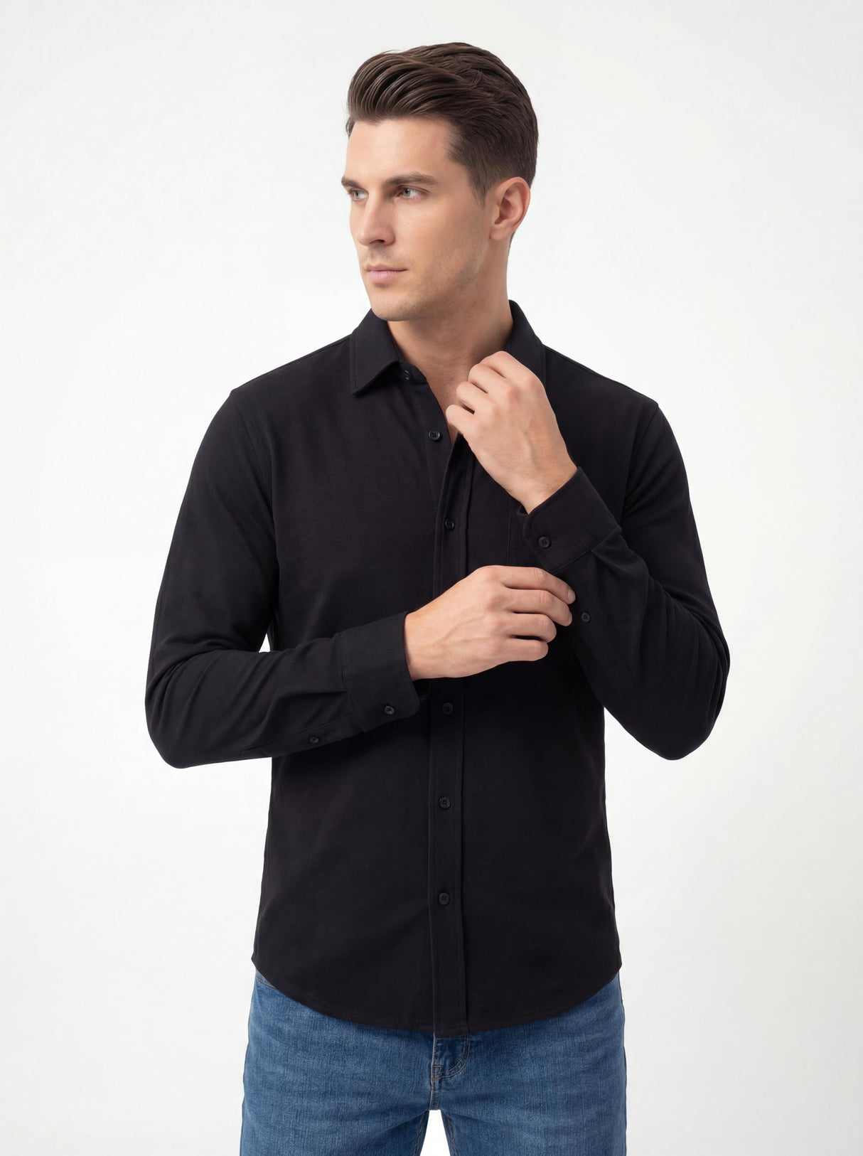 Men's French Terry Button Down Long Sleeve Shirts