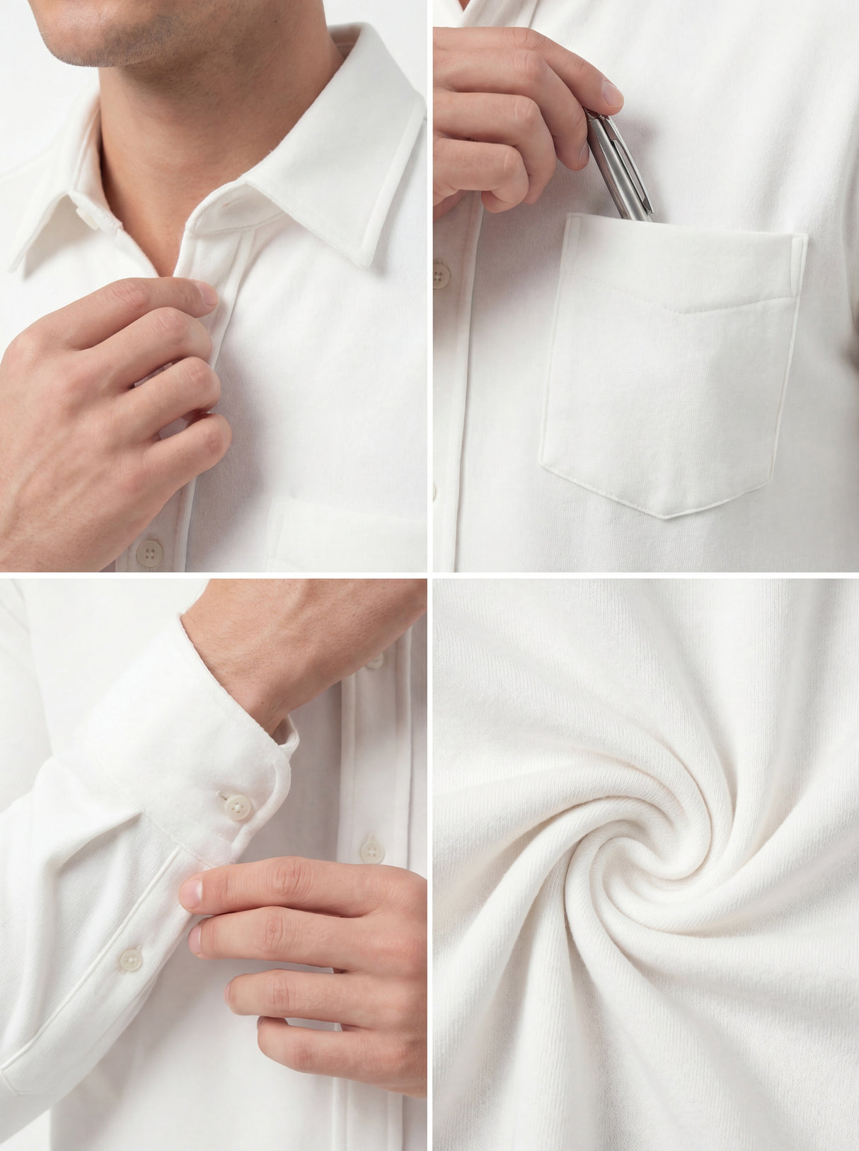 Men's French Terry Button Down Long Sleeve Shirts