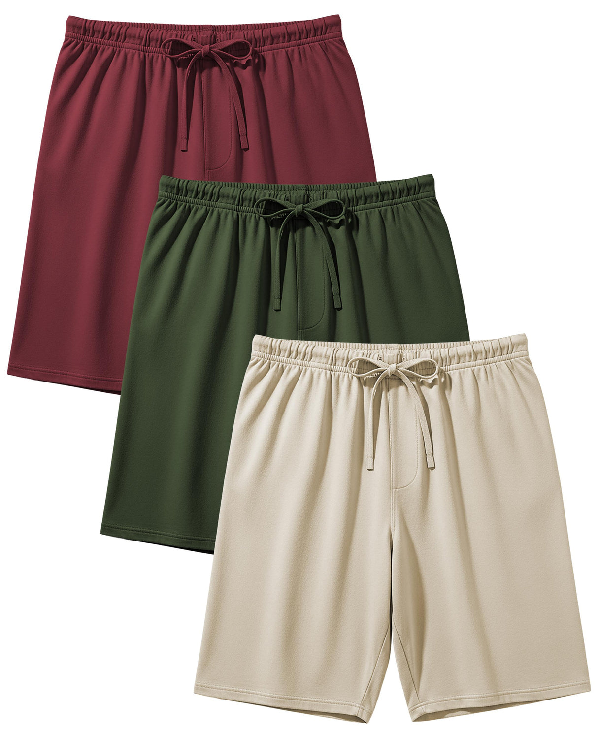 Men's Soft & Light Cotton Drawstring Yoga Lounge & Sleep Jam Shorts/Jersey Shorts with Pockets (3 Pack)