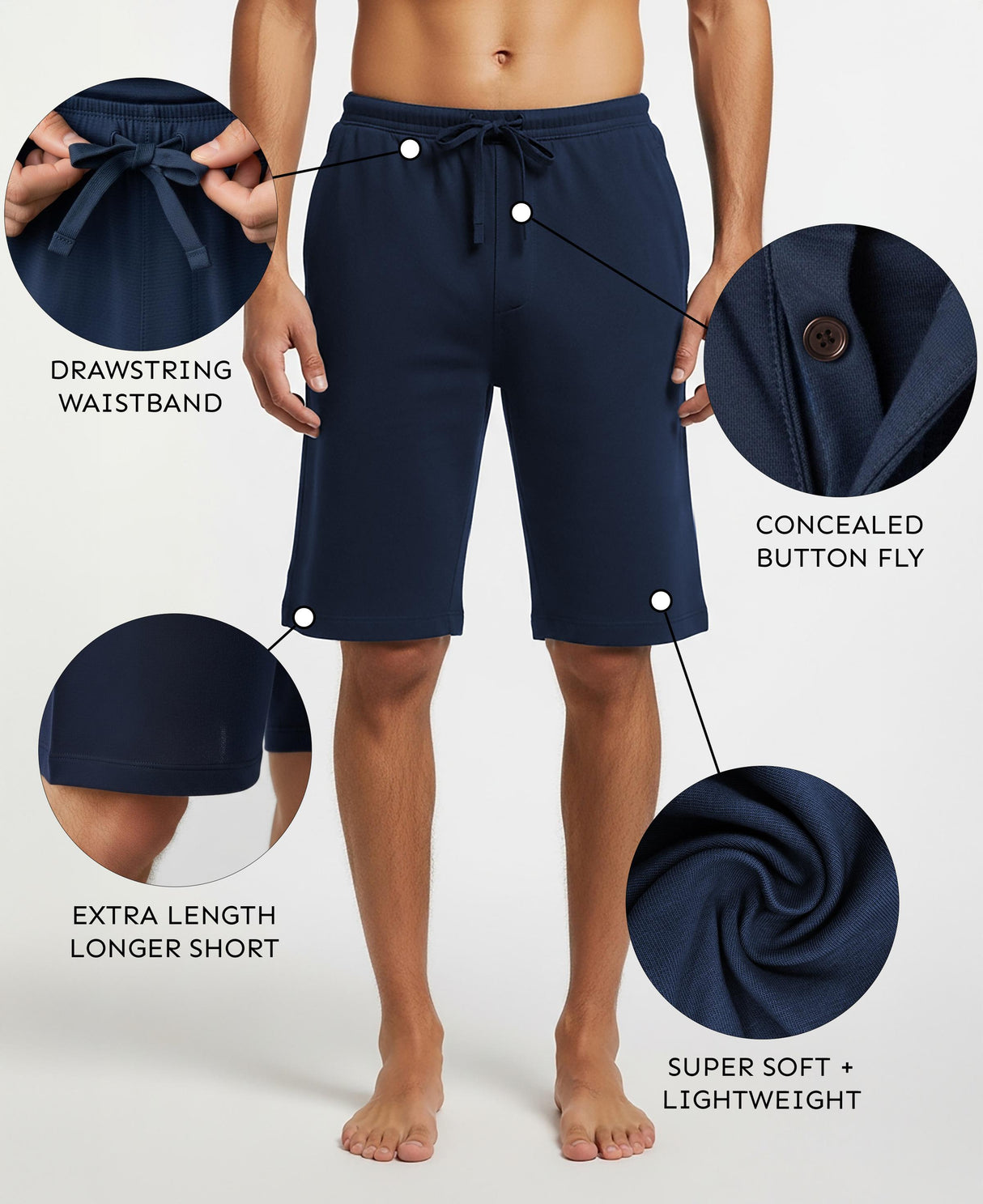 Men's Soft & Light Cotton Drawstring Yoga Lounge & Sleep Jam Shorts/Jersey Shorts with Pockets (3 Pack)
