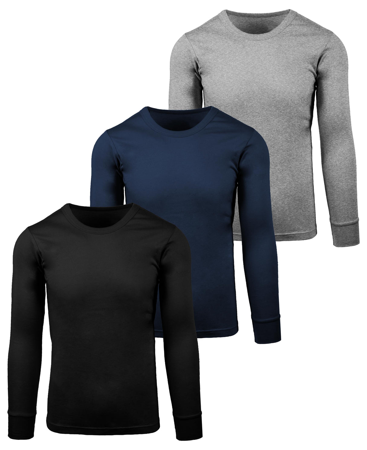 Men's Crew Neck 100% Cotton Flat Knit Long Sleeve Thermal Baselayer Shirt