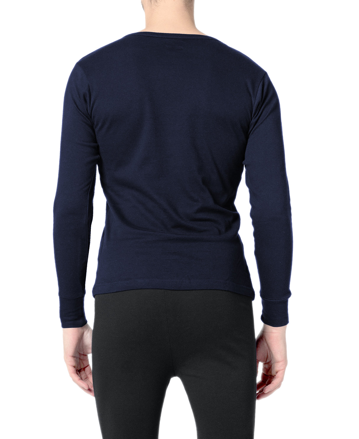 Men's Crew Neck 100% Cotton Flat Knit Long Sleeve Thermal Baselayer Shirt