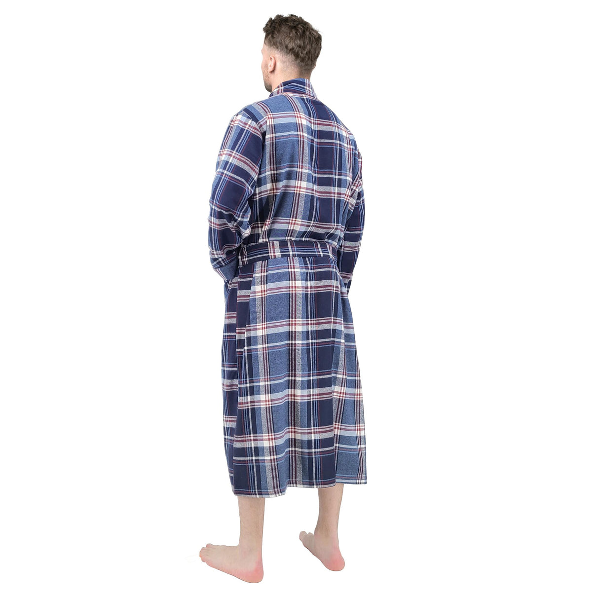 Mens' Full Length House Robe Cotton Flannel Brush Plaid