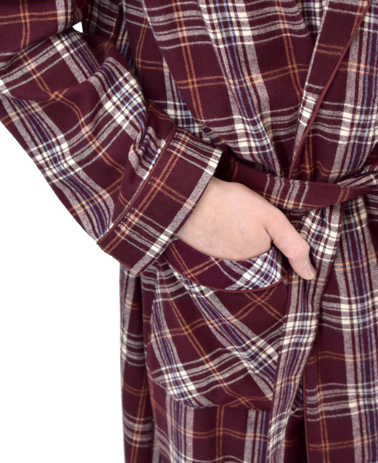Mens' Full Length House Robe Cotton Flannel Brush Plaid