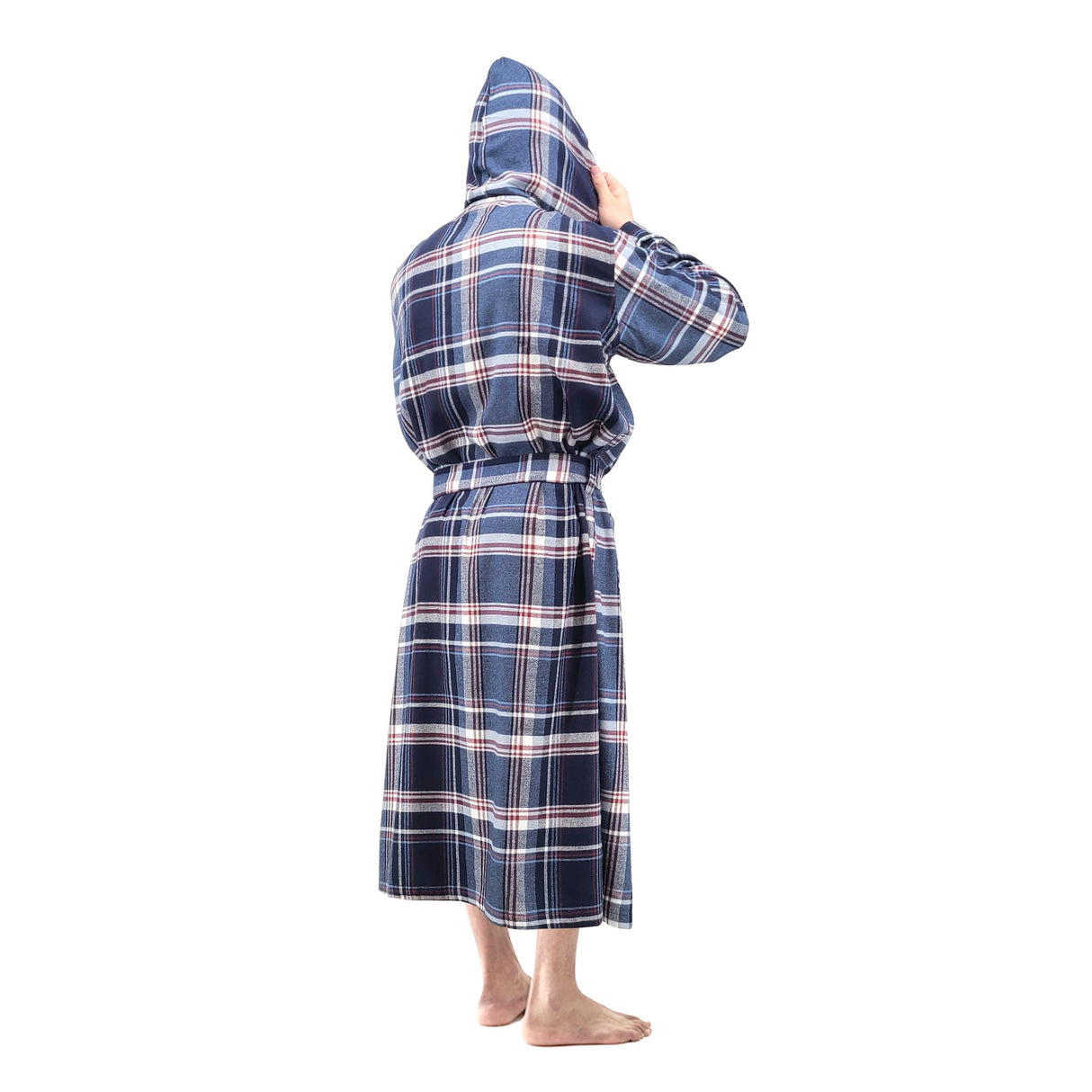 Mens' Full Length House Robe Cotton Flannel Brush Plaid