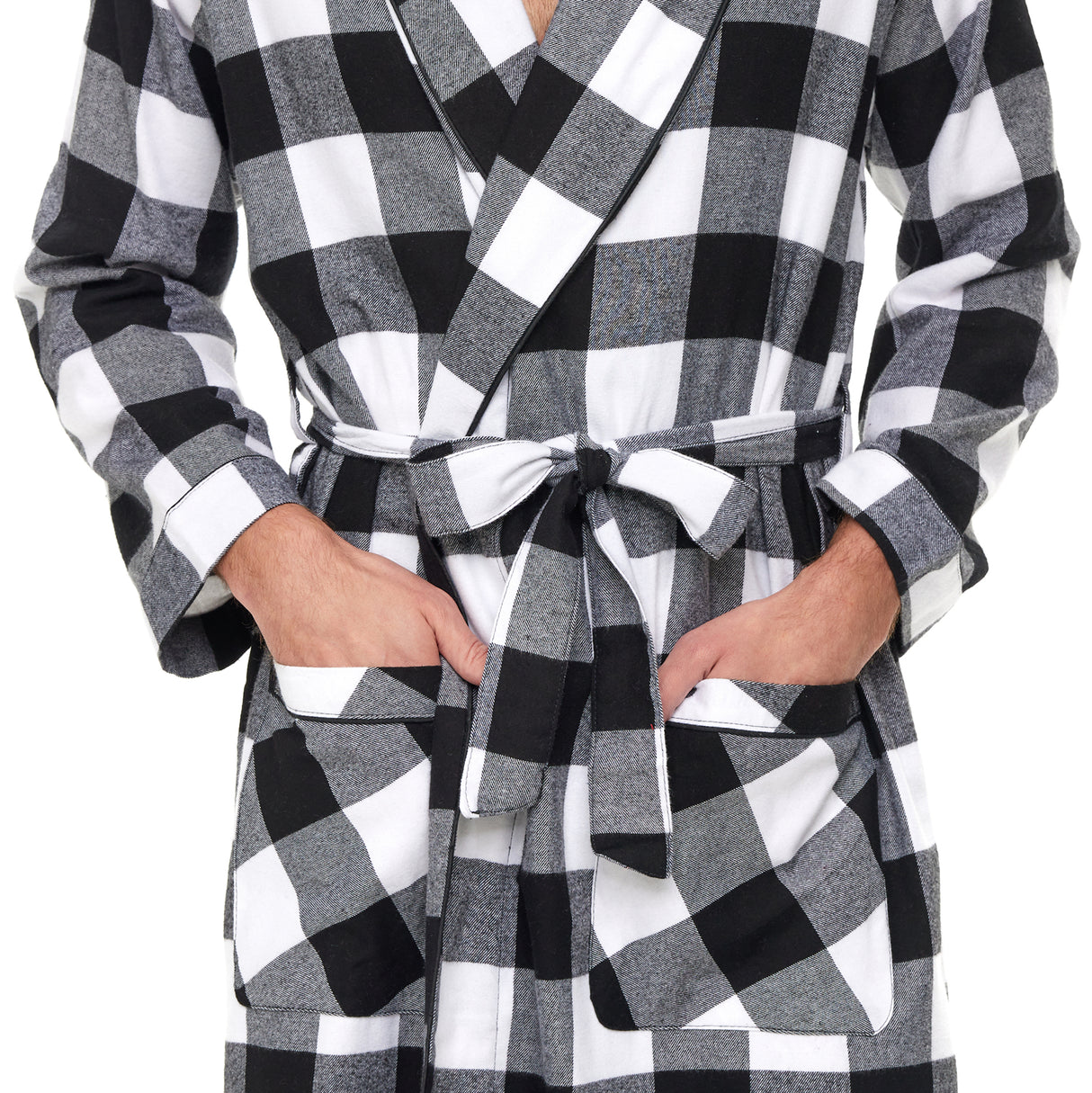 Mens' Full Length House Robe Cotton Flannel Brush Plaid