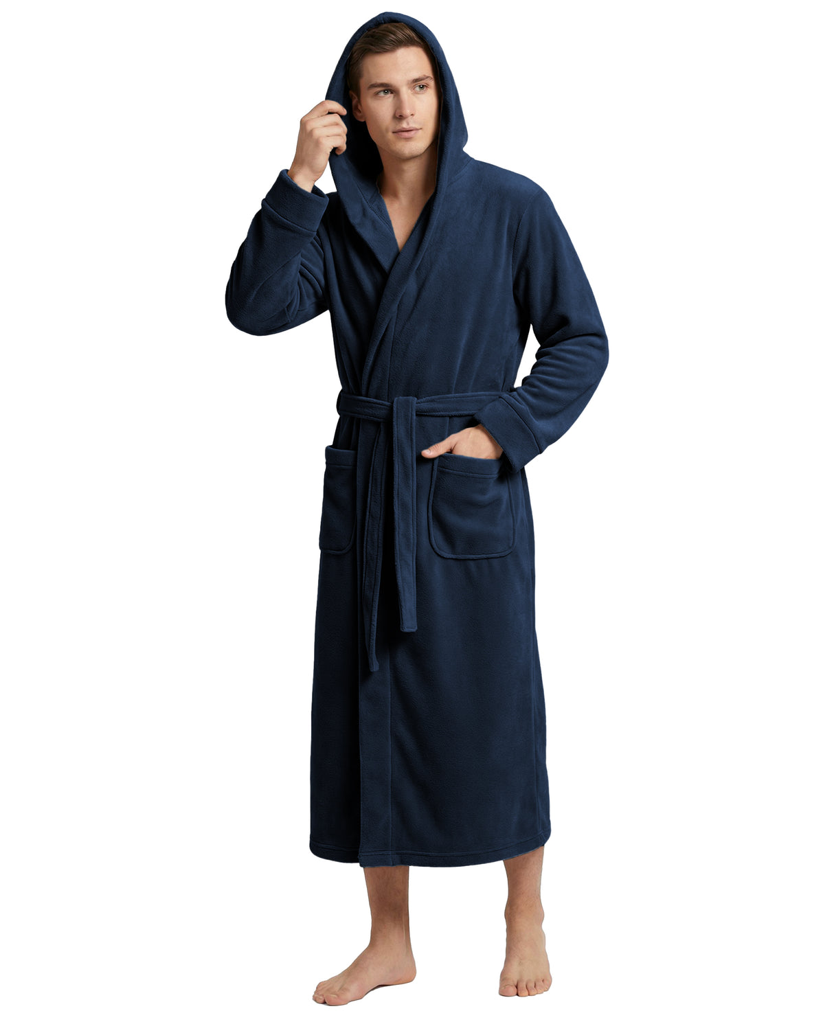 Men's Hooded Plush Fleece Bathrobe
