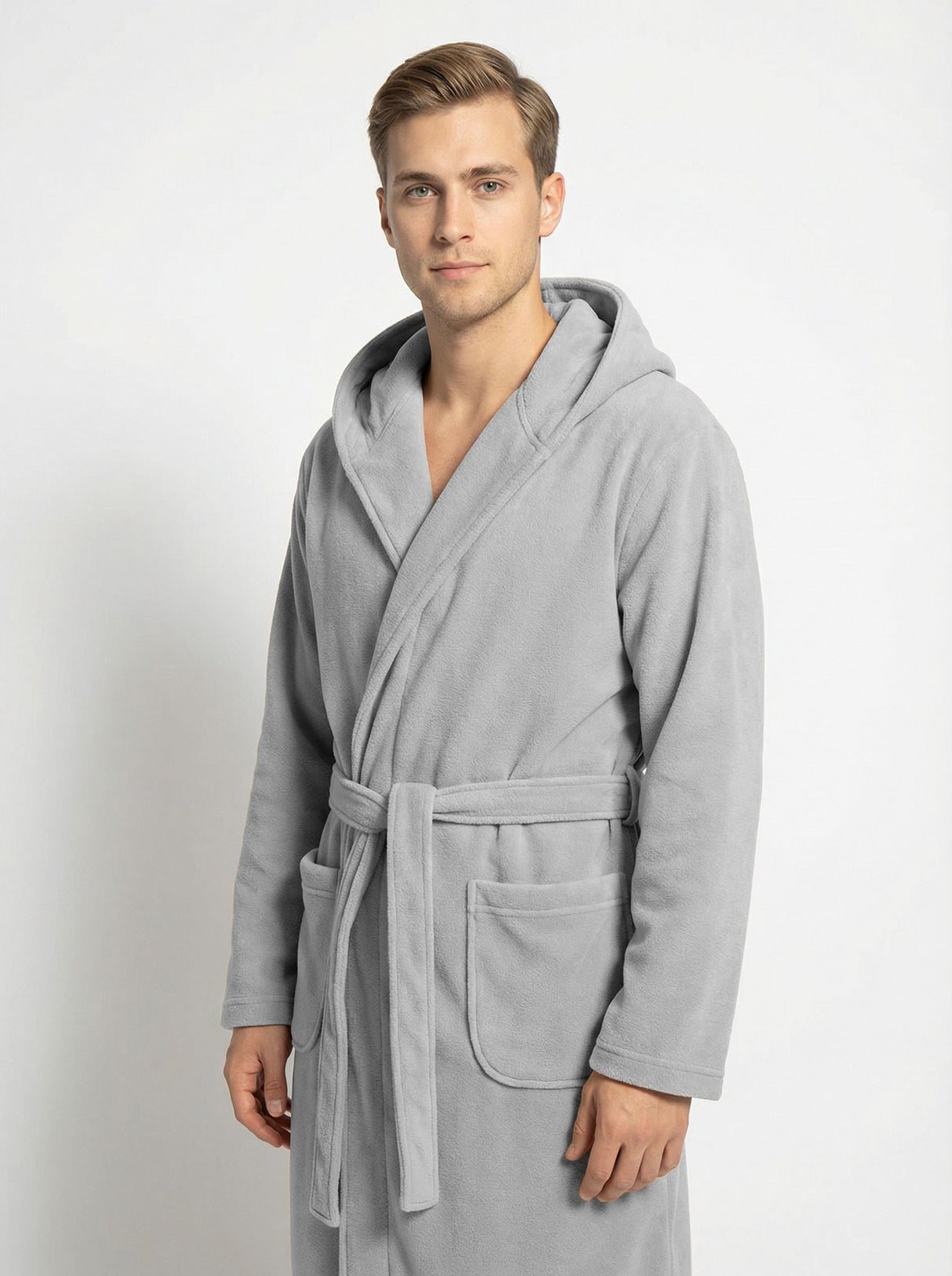 Men's Hooded Plush Fleece Bathrobe