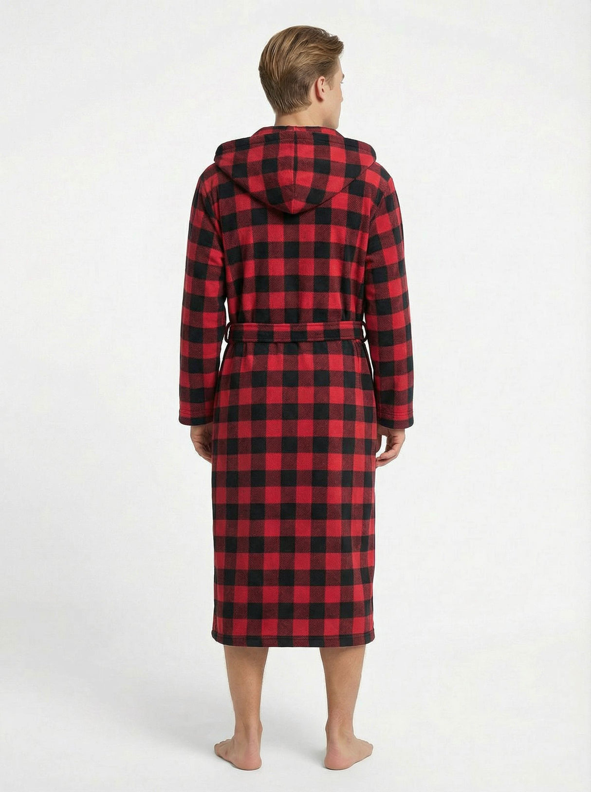 Men's Hooded Plush Fleece Bathrobe