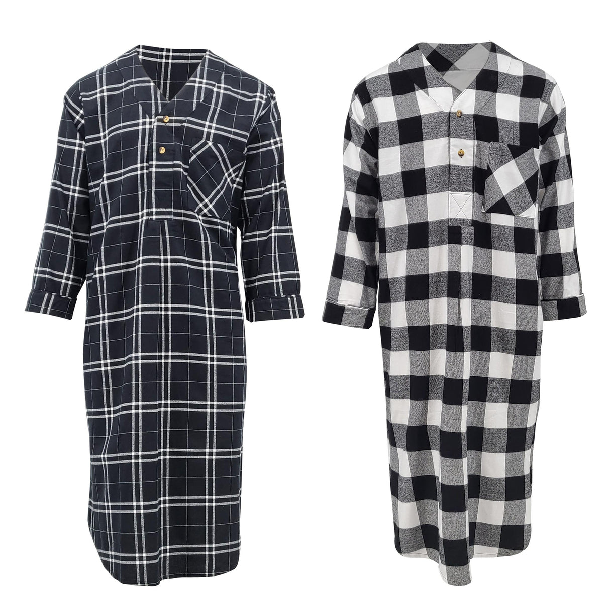 Men's Lightweight Cotton Flannel Sleep Shirt, Long Henley Nightshirt Pajamas