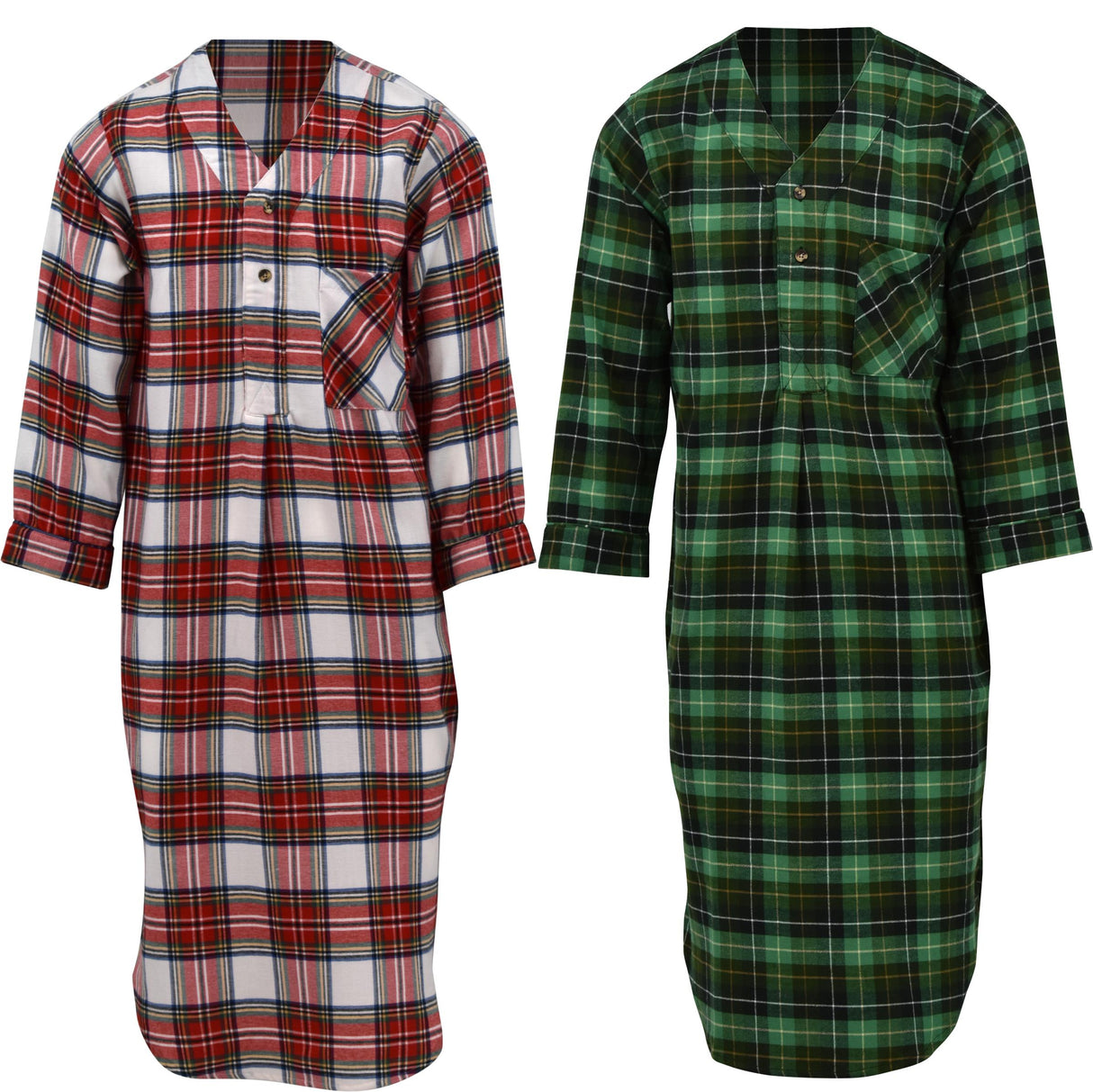 Men's Lightweight Cotton Flannel Sleep Shirt, Long Henley Nightshirt Pajamas