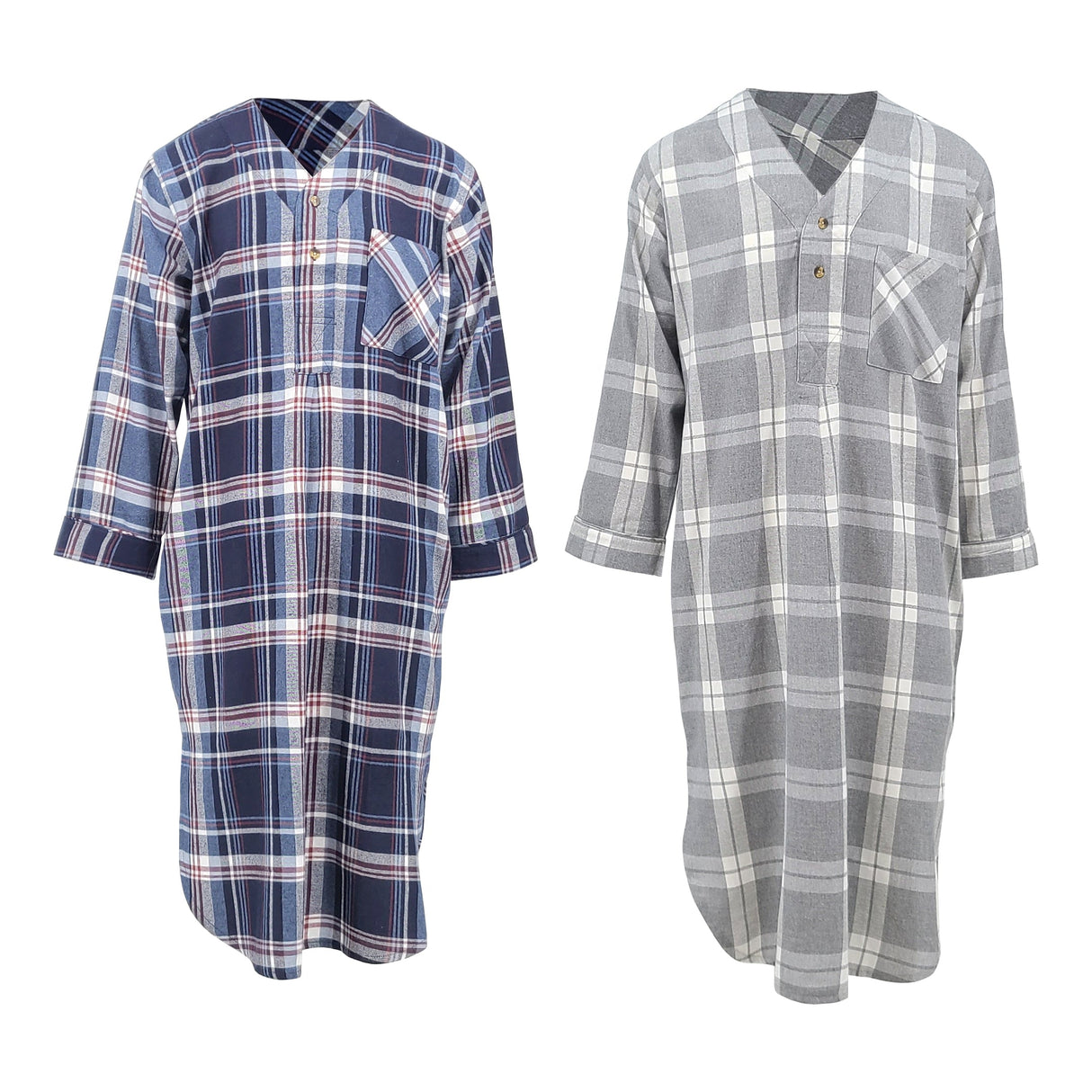 Men's Lightweight Cotton Flannel Sleep Shirt, Long Henley Nightshirt Pajamas