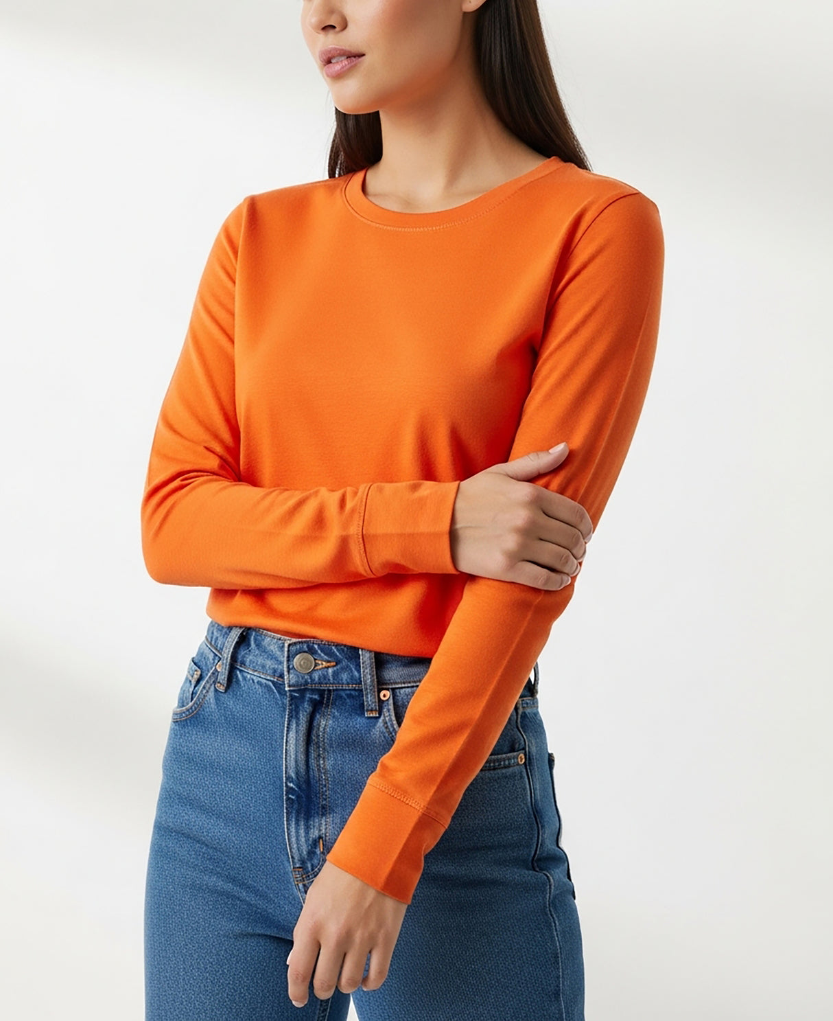 Womens' Long Sleeve 100% Cotton T Shirt All Season Crew Neck Base Layer Tops