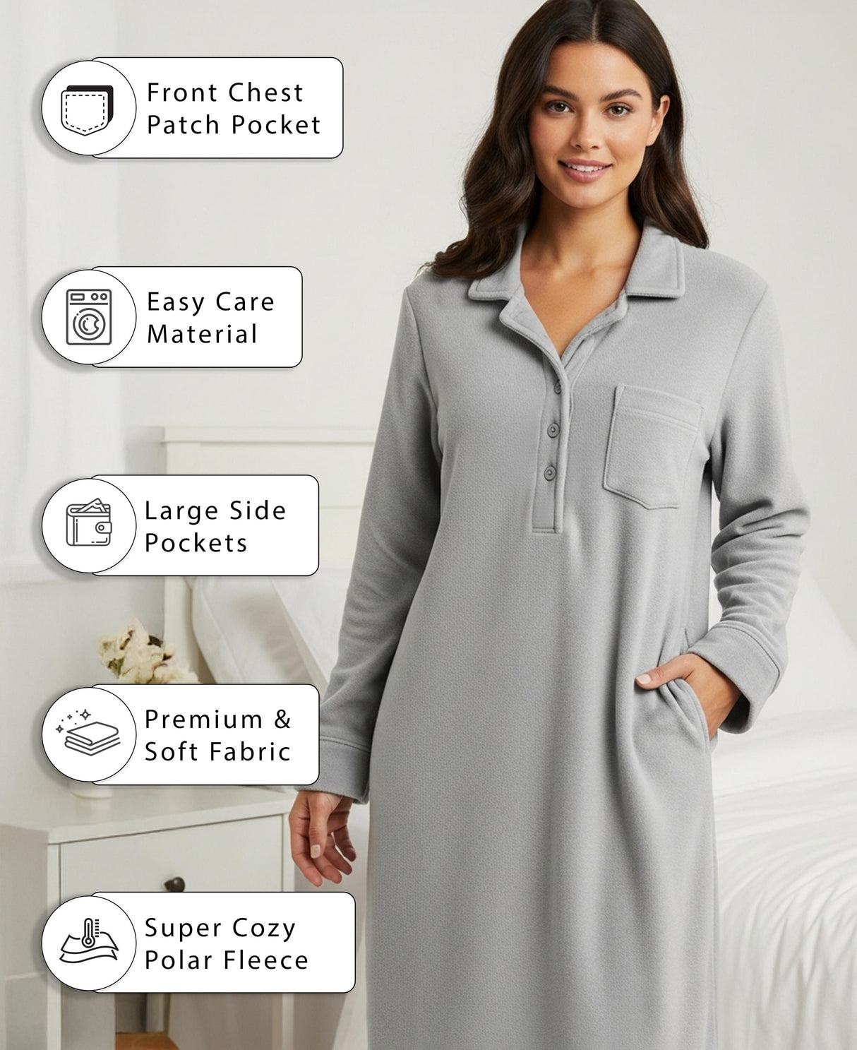 Women's Plush Polar Fleece Long Nightshirt