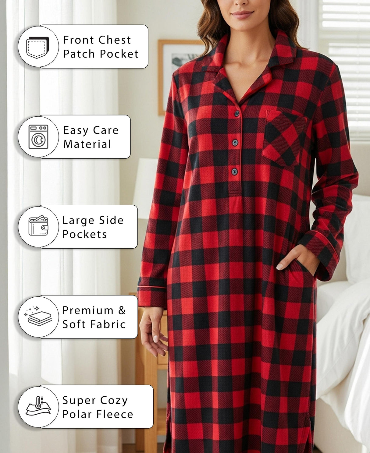 Women's Plush Polar Fleece Long Nightshirt