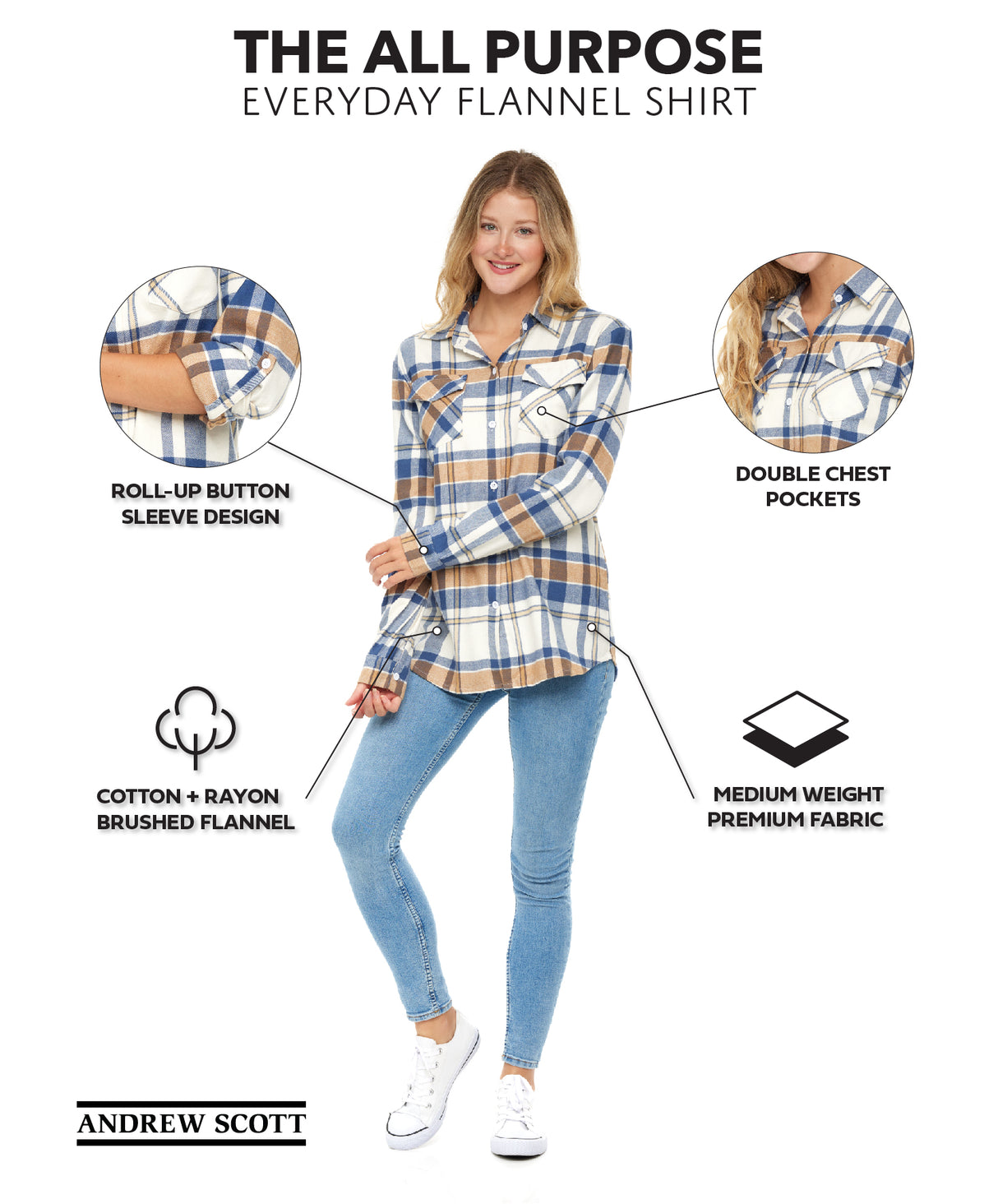 Women's Classic-Fit Long-Sleeve Lightweight Plaid Flannel Shirt (2 Pack)