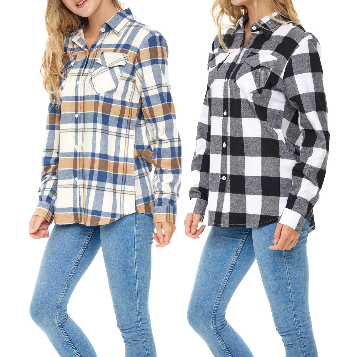 Women's Classic-Fit Long-Sleeve Lightweight Plaid Flannel Shirt (2 Pack)