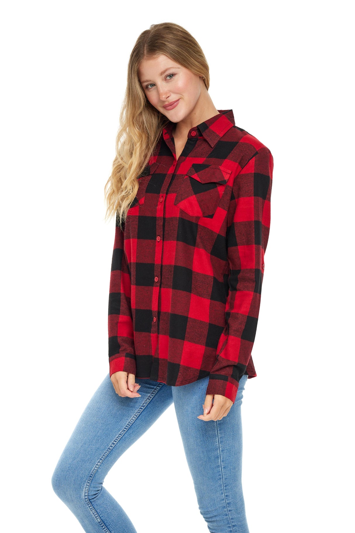 Women's Classic-Fit Long-Sleeve Lightweight Plaid Flannel Shirt (2 Pack)