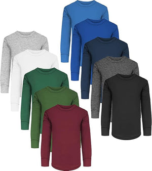 Boys Long Sleeve Cotton Base Layer Stretch Performace Tops