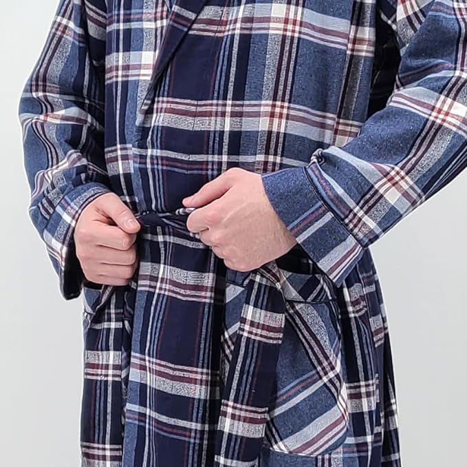 Mens' Full Length House Robe Cotton Flannel Brush Plaid