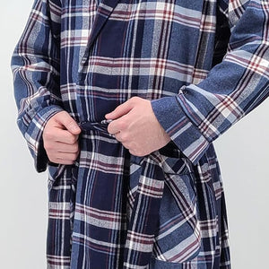 Mens' Full Length House Robe Cotton Flannel Brush Plaid