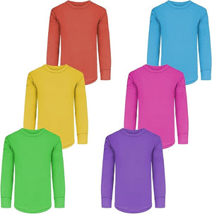 Girls Long Sleeve Performance Tops, All Season Natural Cotton Stretch Color T Shirts