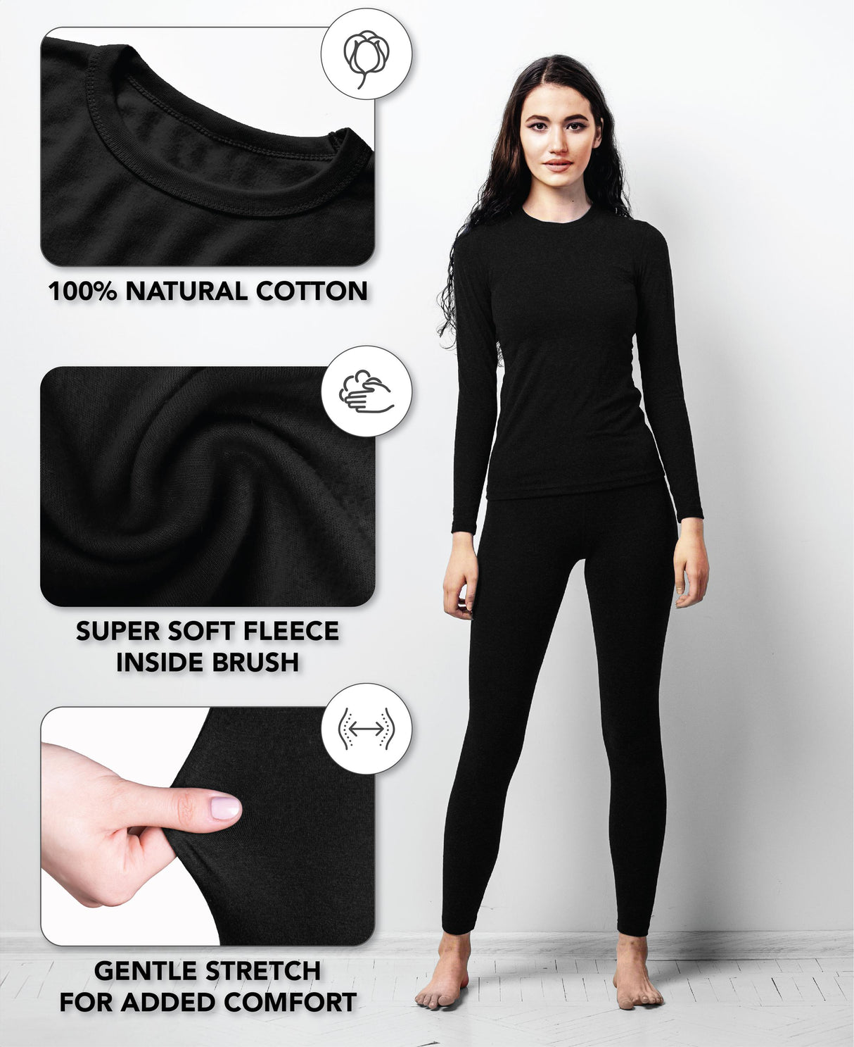 Women's 100% Cotton Base Layer Thermal Tops