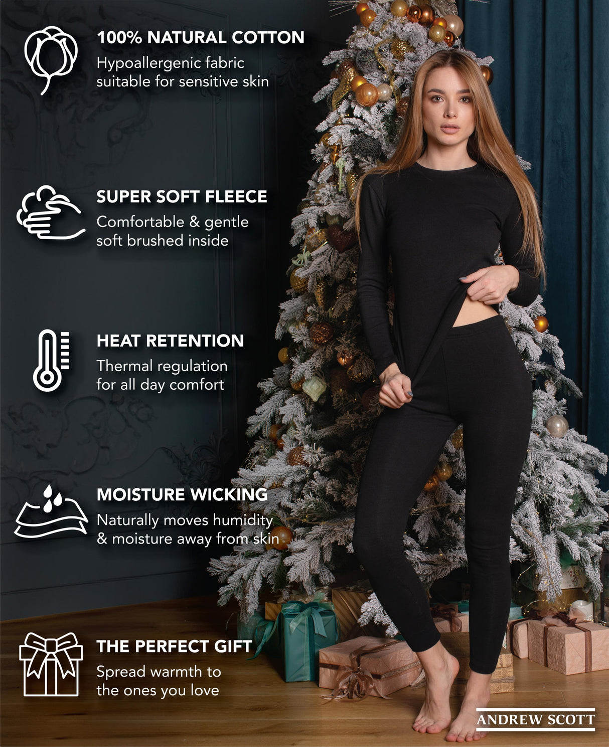 Women's 100% Cotton Base Layer Thermal Tops