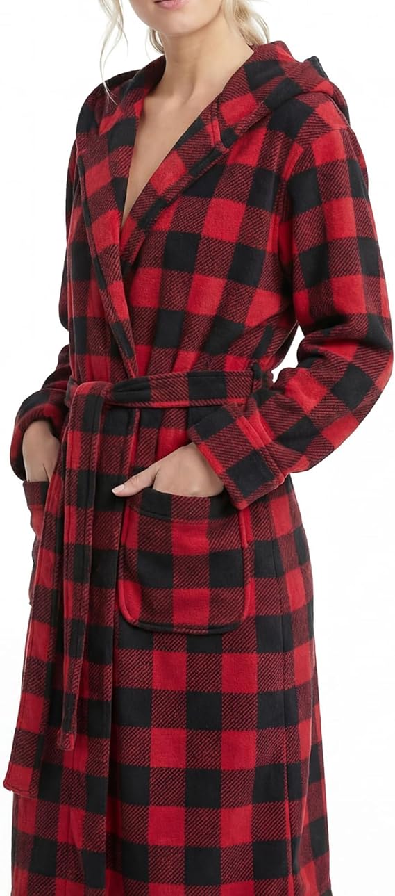 Women's Hooded Plush Fleece Bathrobe