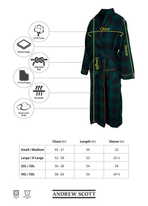 Mens' Full Length House Robe Cotton Flannel Brush Plaid
