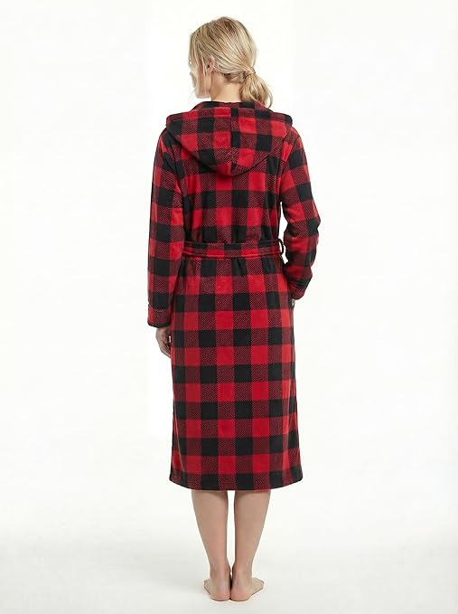 Women's Hooded Plush Fleece Bathrobe