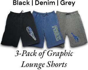 Men's Soft & Light Cotton Drawstring Yoga Lounge & Sleep Jam Shorts/Jersey Shorts with Pockets (3 Pack)
