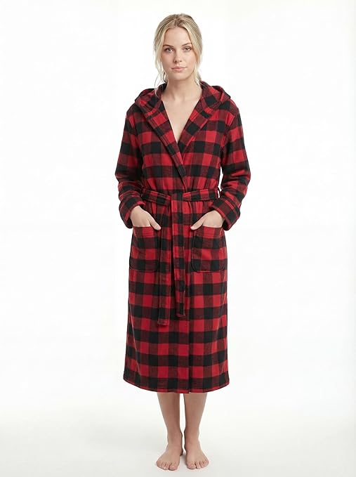 Women's Hooded Plush Fleece Bathrobe